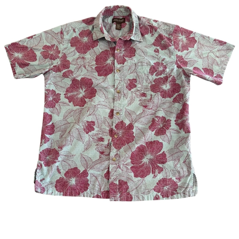 Cooke Street Medium Blue Fuschia Floral Short Sleeve Button Up‎ Men's Shirt - Picture 2 of 9